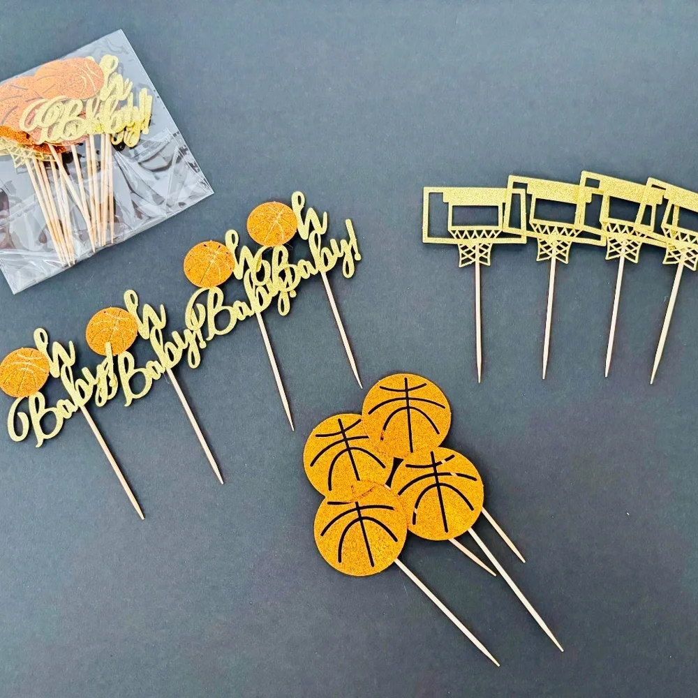 NEW 24 PCS Basketball Oh Baby Cupcake Toppers